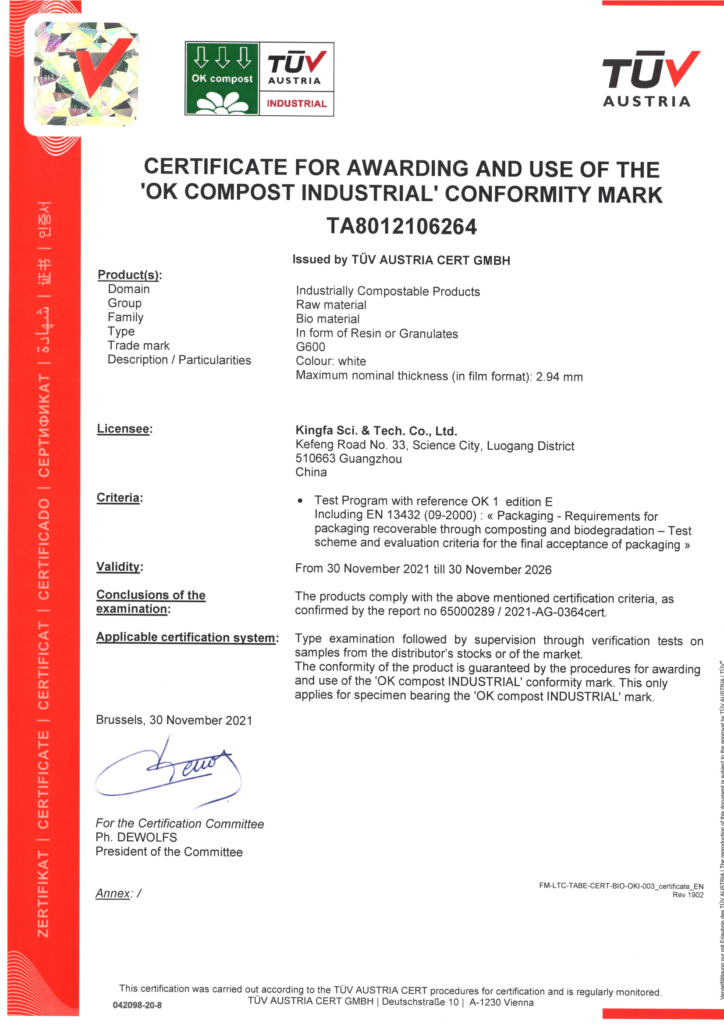 TUV OK COMPOST Certificate